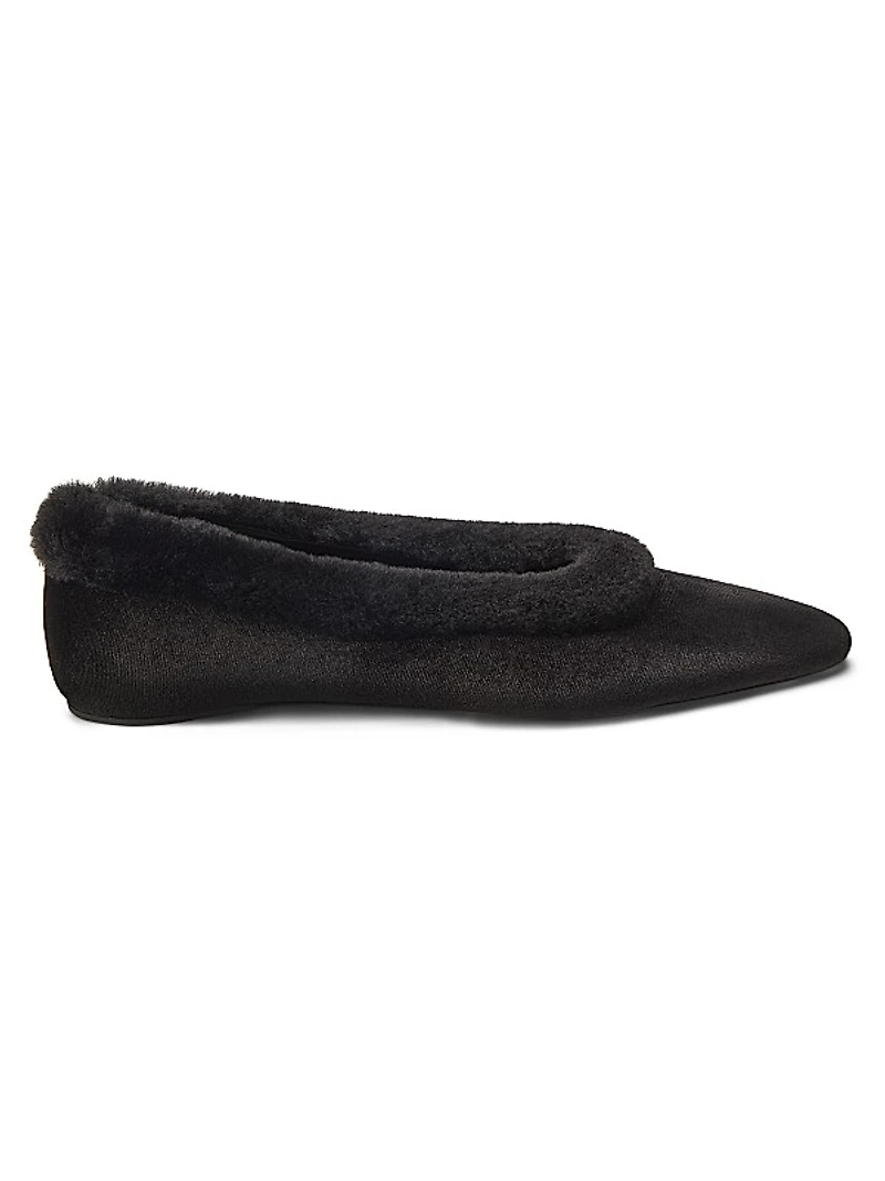 Shearling-Trimmed Velvet Ballerina Flats