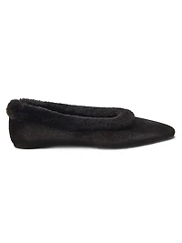 Shearling-Trimmed Velvet Ballerina Flats