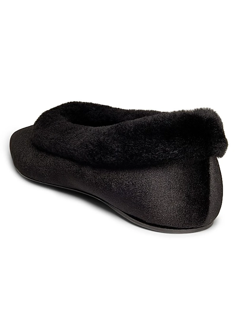 Shearling-Trimmed Velvet Ballerina Flats