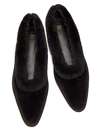 Shearling-Trimmed Velvet Ballerina Flats