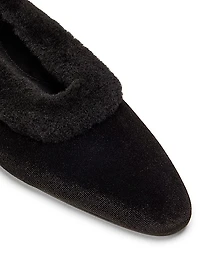 Shearling-Trimmed Velvet Ballerina Flats