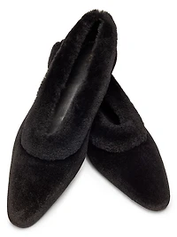 Shearling-Trimmed Velvet Ballerina Flats