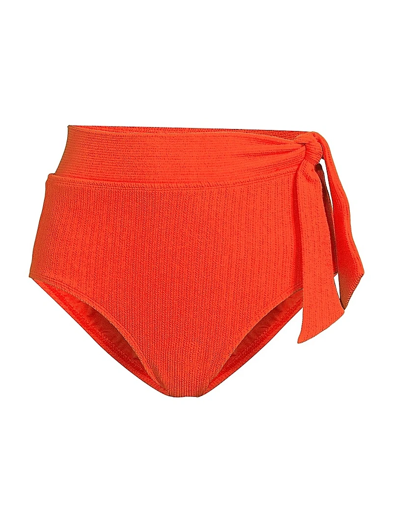 Textured Side-Tie High-Waisted Bikini Bottom