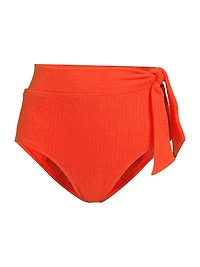 Textured Side-Tie High-Waisted Bikini Bottom