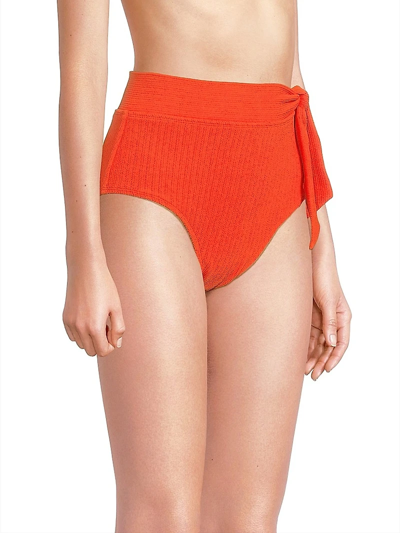 Textured Side-Tie High-Waisted Bikini Bottom