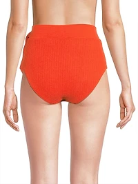 Textured Side-Tie High-Waisted Bikini Bottom