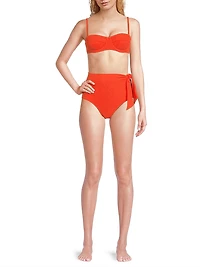 Textured Side-Tie High-Waisted Bikini Bottom