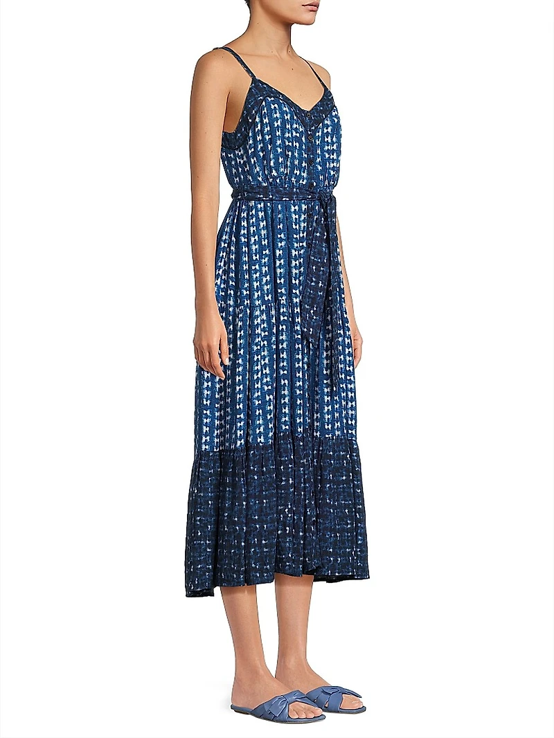 Addyson Abstract Cotton-Blend Tie-Waist Midi-Dress