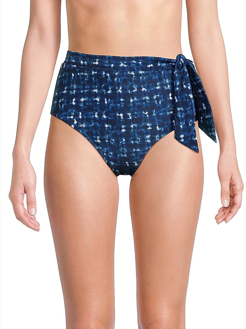 Denim Noir Side-Tie High-Waisted Bikini Bottom