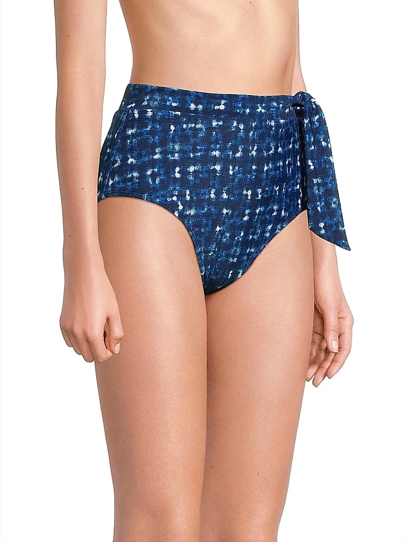 Denim Noir Side-Tie High-Waisted Bikini Bottom