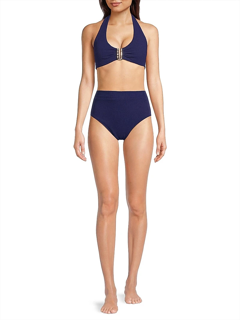 Textured High-Leg High-Waisted Bikini Bottom