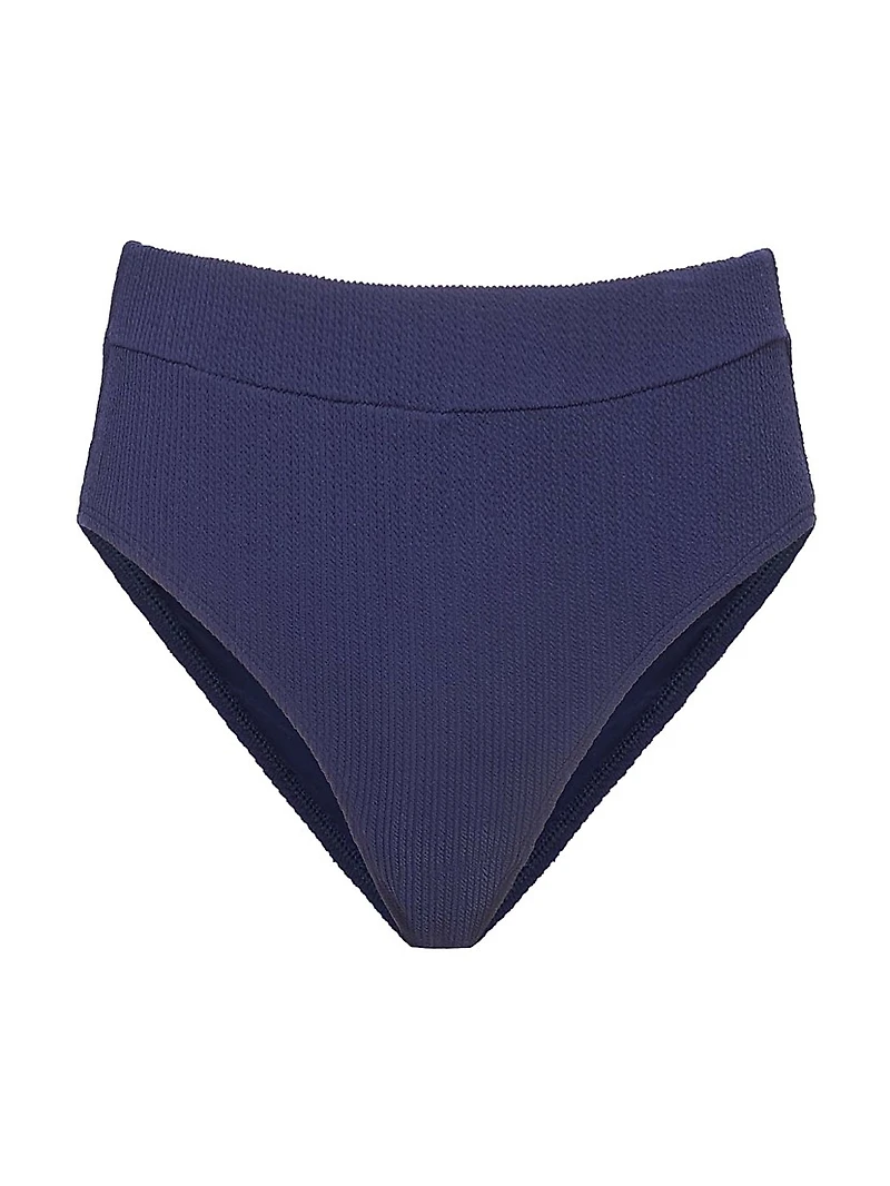 Textured High-Leg High-Waisted Bikini Bottom