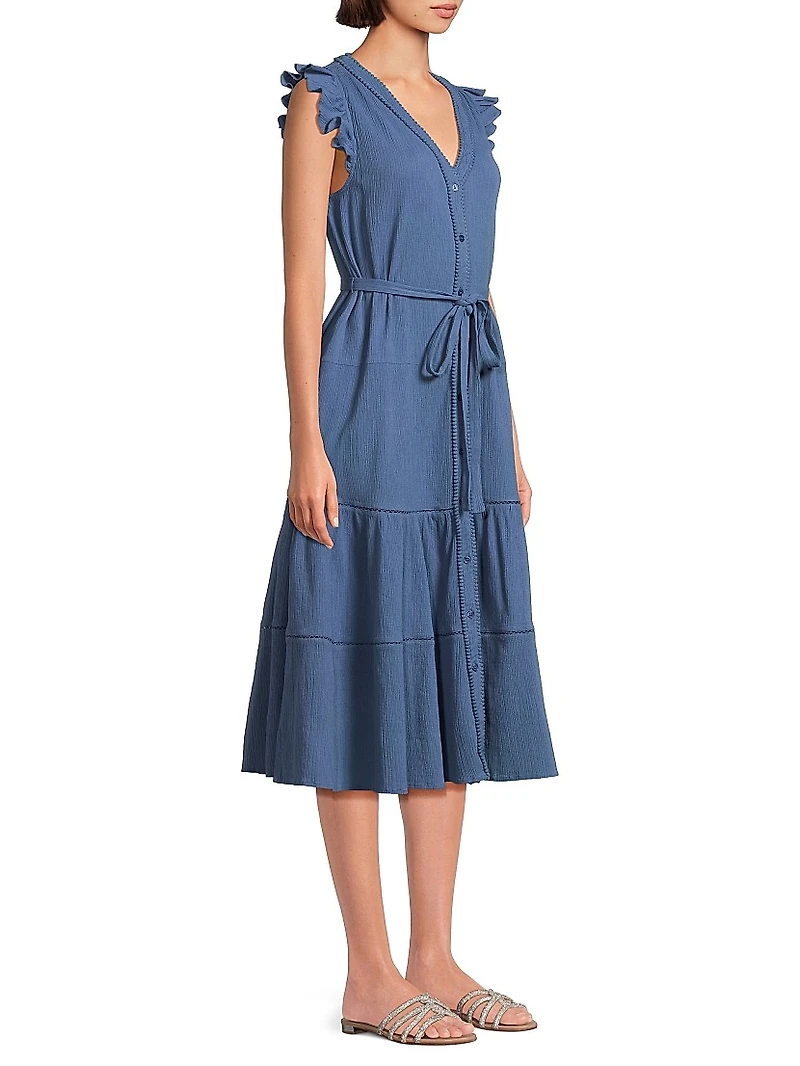Emily Belted Cotton A-Line Midi-Dress