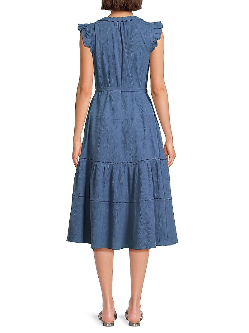 Emily Belted Cotton A-Line Midi-Dress