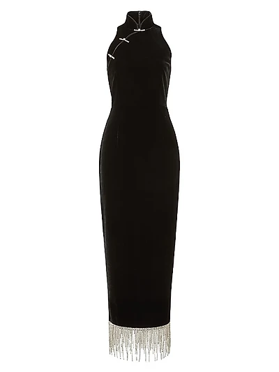 Martha Crystal- Embellished Velvet Midi-Dress