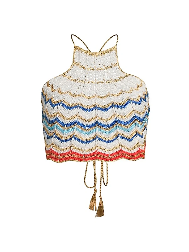 Regina Striped Crochet Halterneck Top