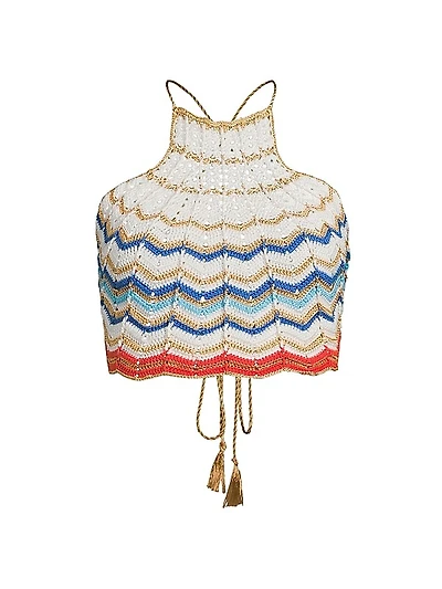 Regina Striped Crochet Halterneck Top