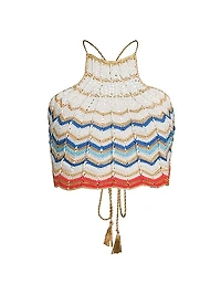 Regina Striped Crochet Halterneck Top