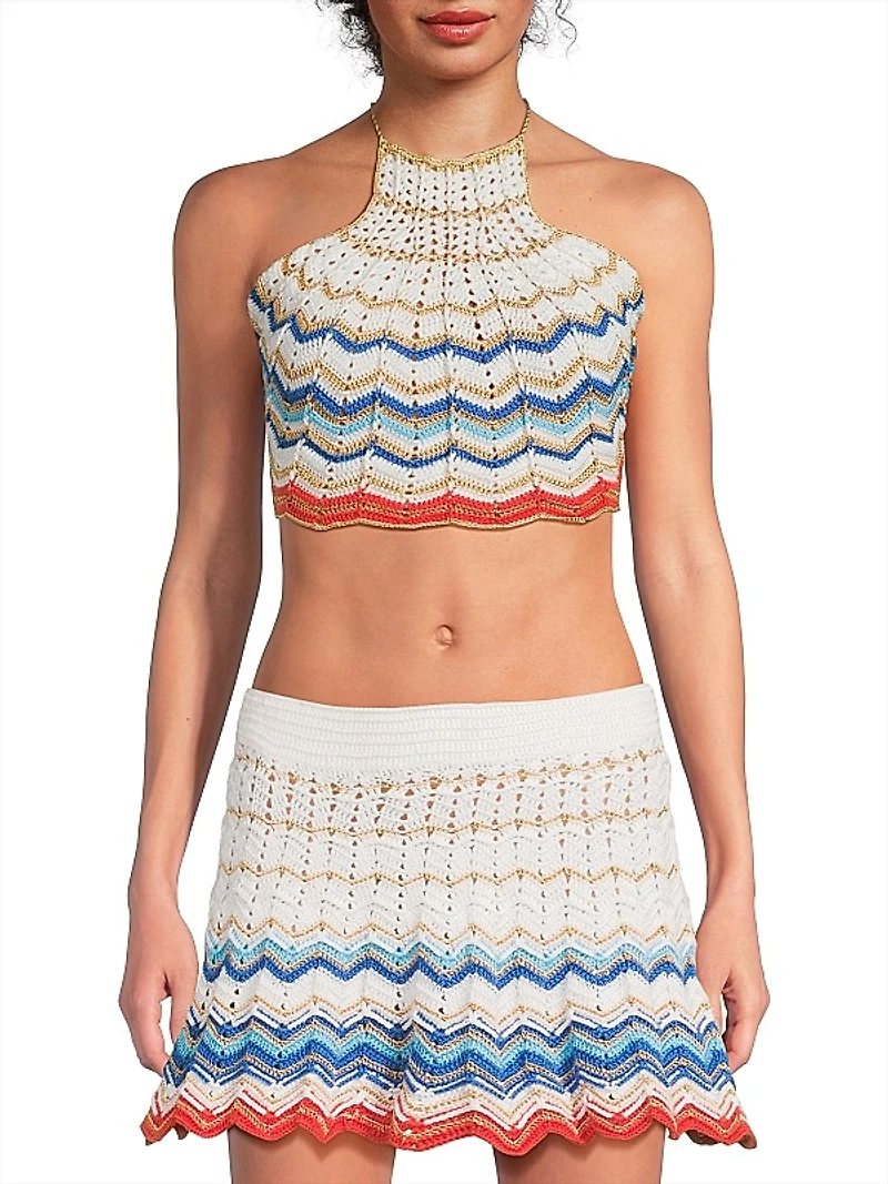 Regina Striped Crochet Halterneck Top