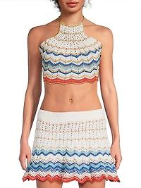 Regina Striped Crochet Halterneck Top