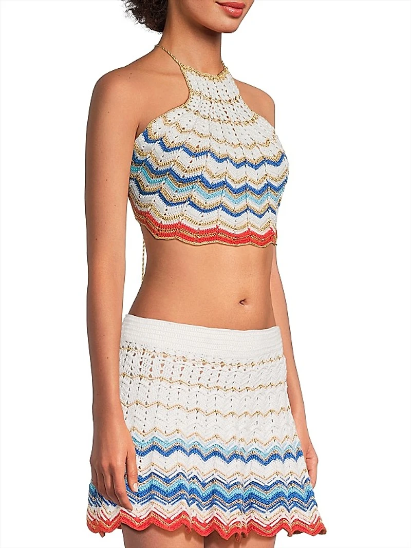 Regina Striped Crochet Halterneck Top