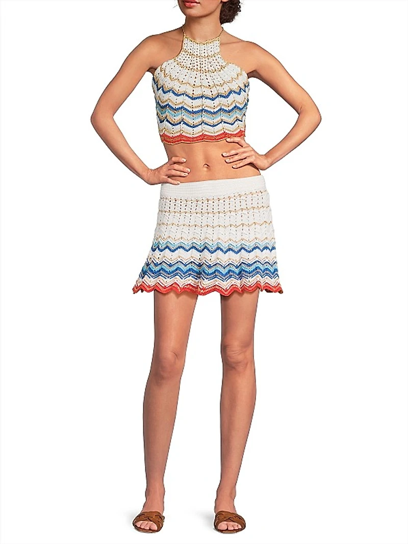 Regina Striped Crochet Halterneck Top