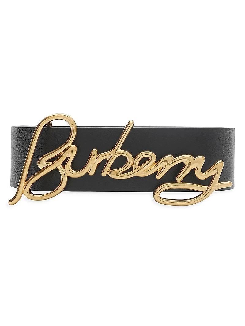 Leather Gold-Plated Logo Belt