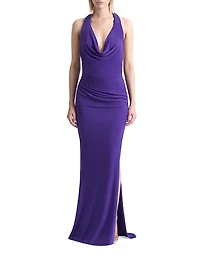 Contact Jersey Plunging Cowlneck Gown