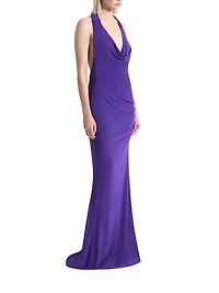 Contact Jersey Plunging Cowlneck Gown