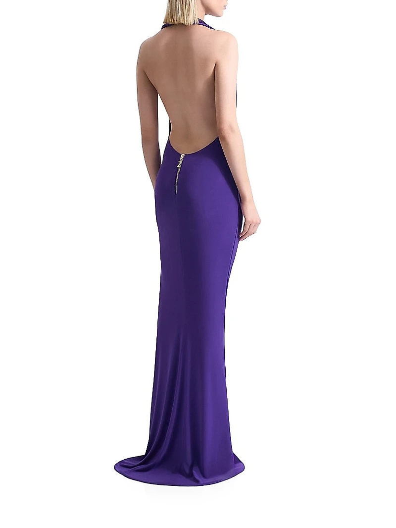 Contact Jersey Plunging Cowlneck Gown