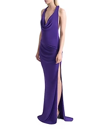 Contact Jersey Plunging Cowlneck Gown