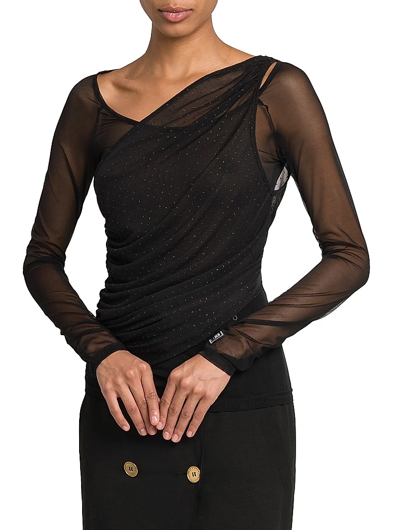 Draped Hotfix Sheer Top