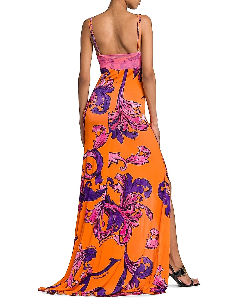 Baroque Stretch-Jersey Sleeveless Maxi Dress