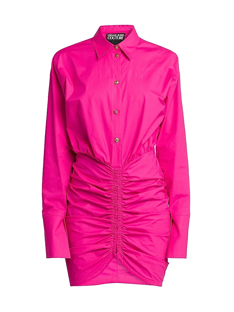 Stretch Cotton Ruched Mini Shirtdress