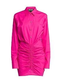 Stretch Cotton Ruched Mini Shirtdress