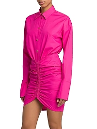 Stretch Cotton Ruched Mini Shirtdress