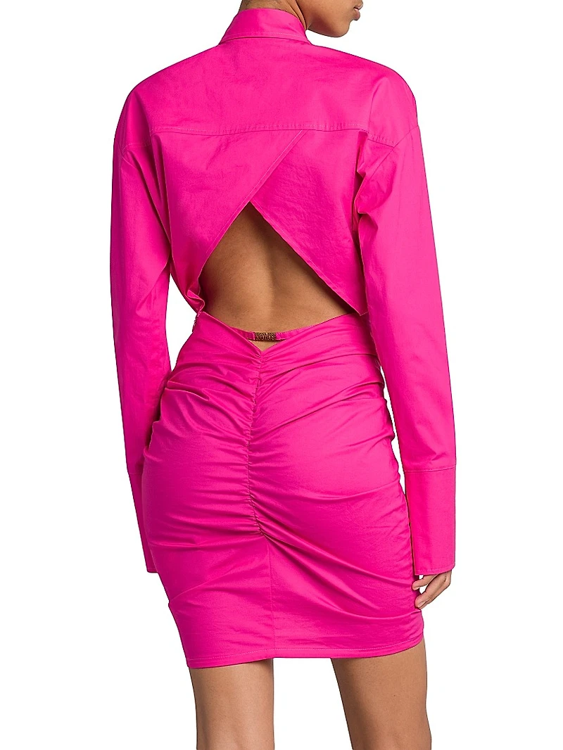 Stretch Cotton Ruched Mini Shirtdress