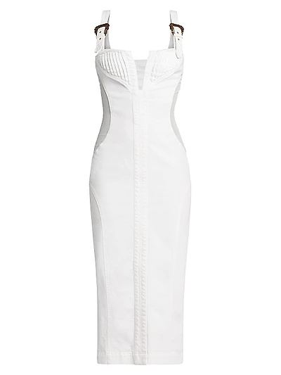 Denim & Mesh Midi-Dress