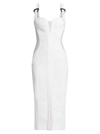Denim & Mesh Midi-Dress