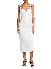 Denim & Mesh Midi-Dress