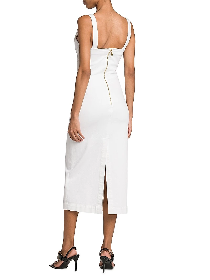 Denim & Mesh Midi-Dress