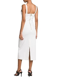 Denim & Mesh Midi-Dress