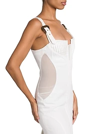 Denim & Mesh Midi-Dress