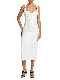 Denim & Mesh Midi-Dress