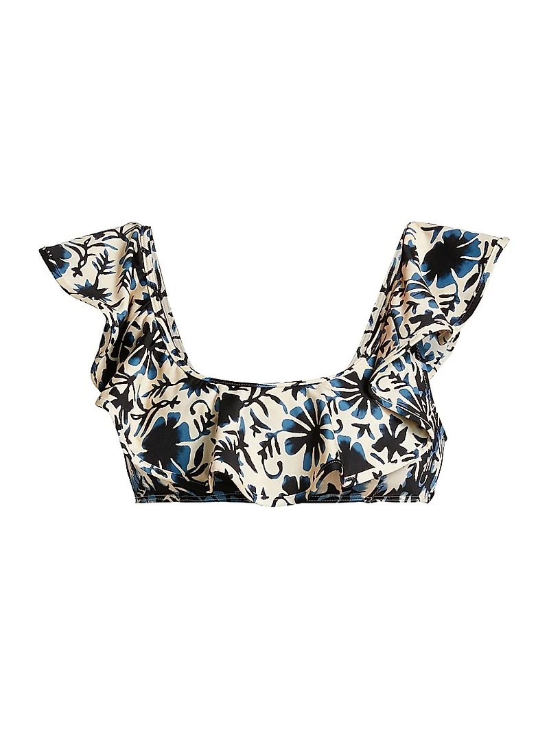 Azores Floral Ruffled Bikini Top