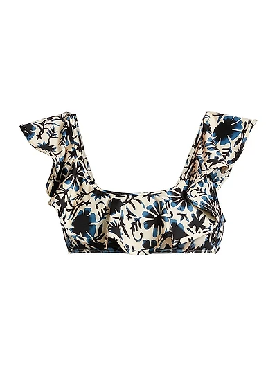 Azores Floral Ruffled Bikini Top