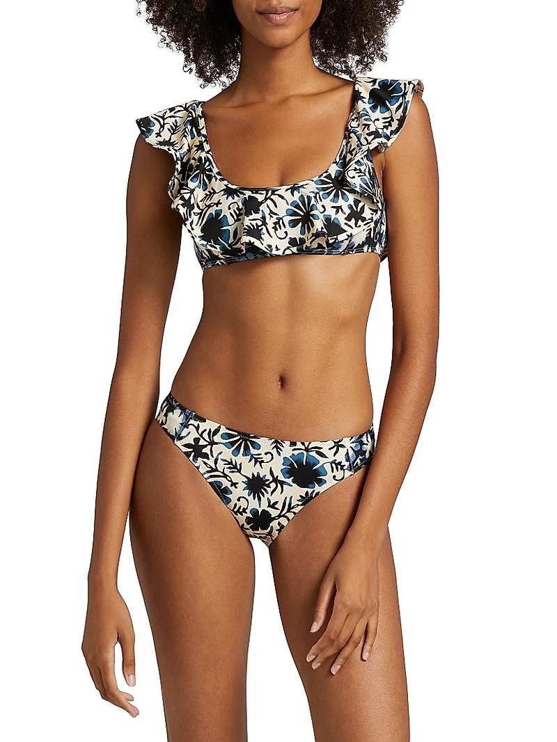 Azores Floral Ruffled Bikini Top