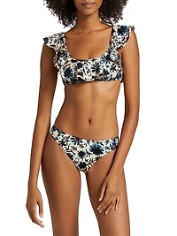 Azores Floral Ruffled Bikini Top