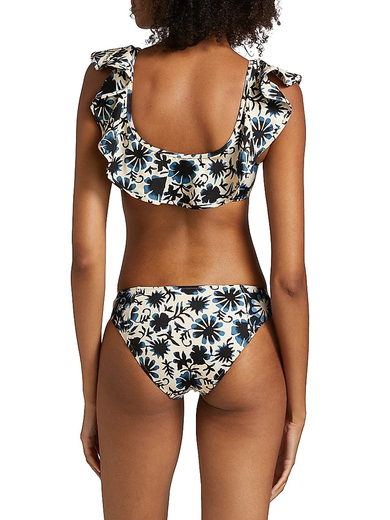 Azores Floral Ruffled Bikini Top