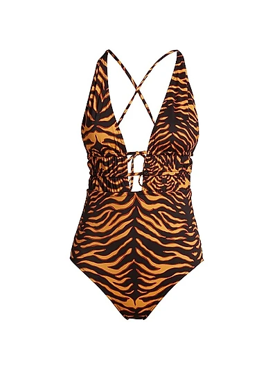 Dioni Leopard Plunge One-Piece Swimsuit